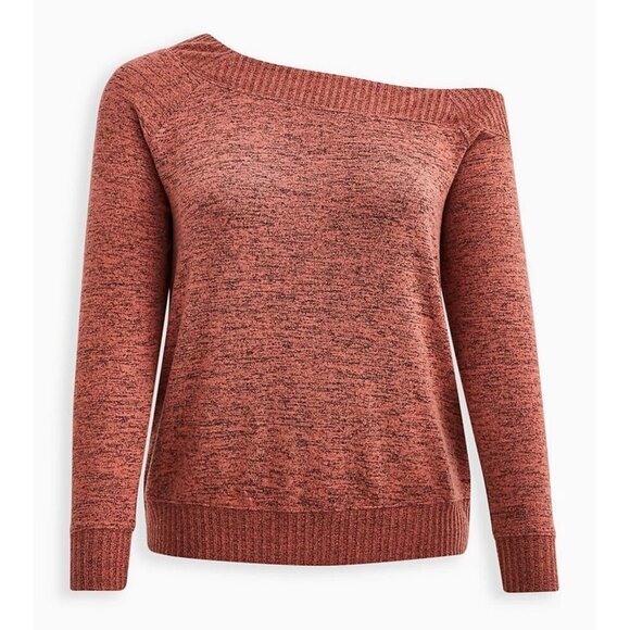 TORRID 4 Plus Size Off Shoulder Super Soft Plush Rib Trim Sweatshirt Coral ish - Picture 1 of 16